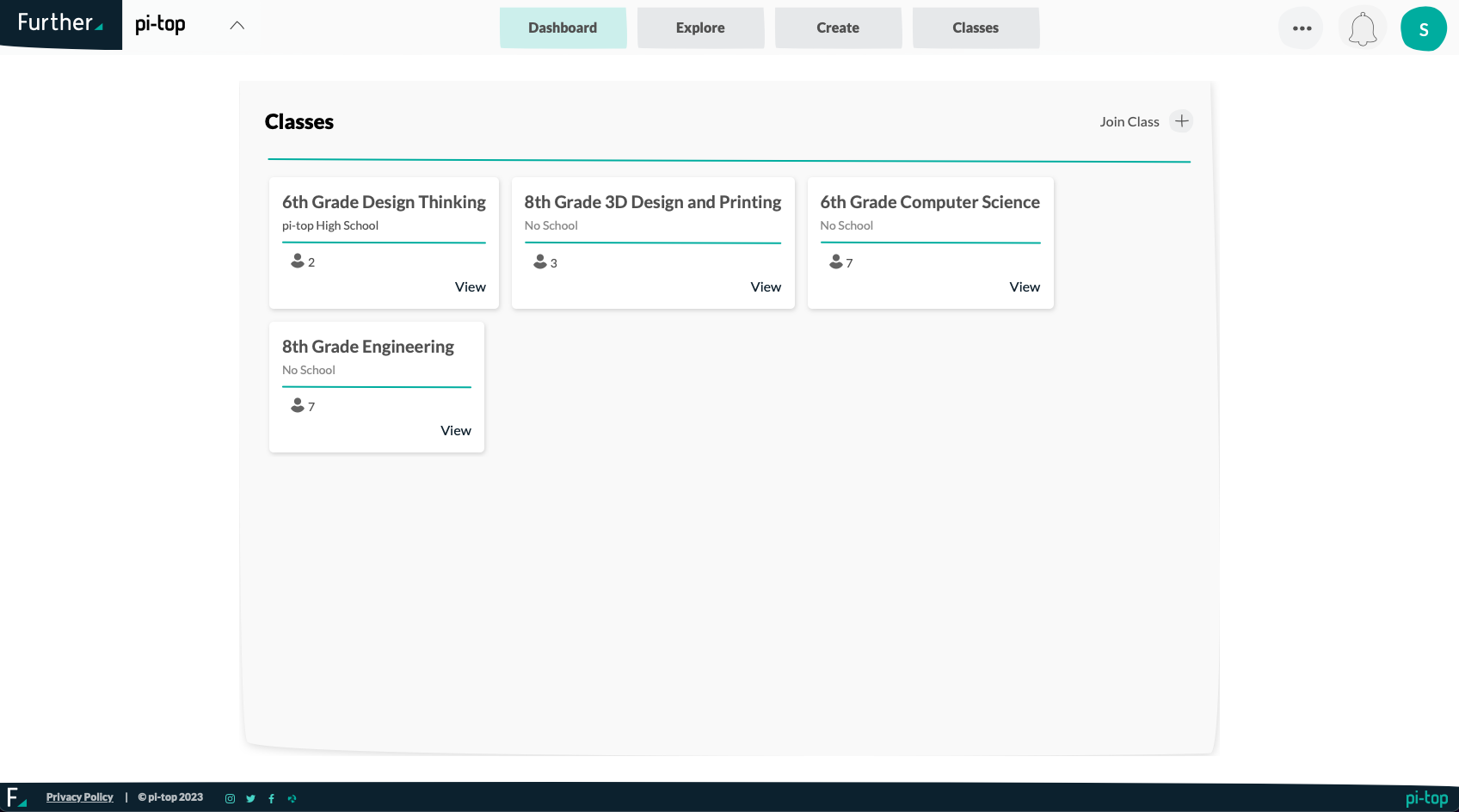 Dashboard - Student view