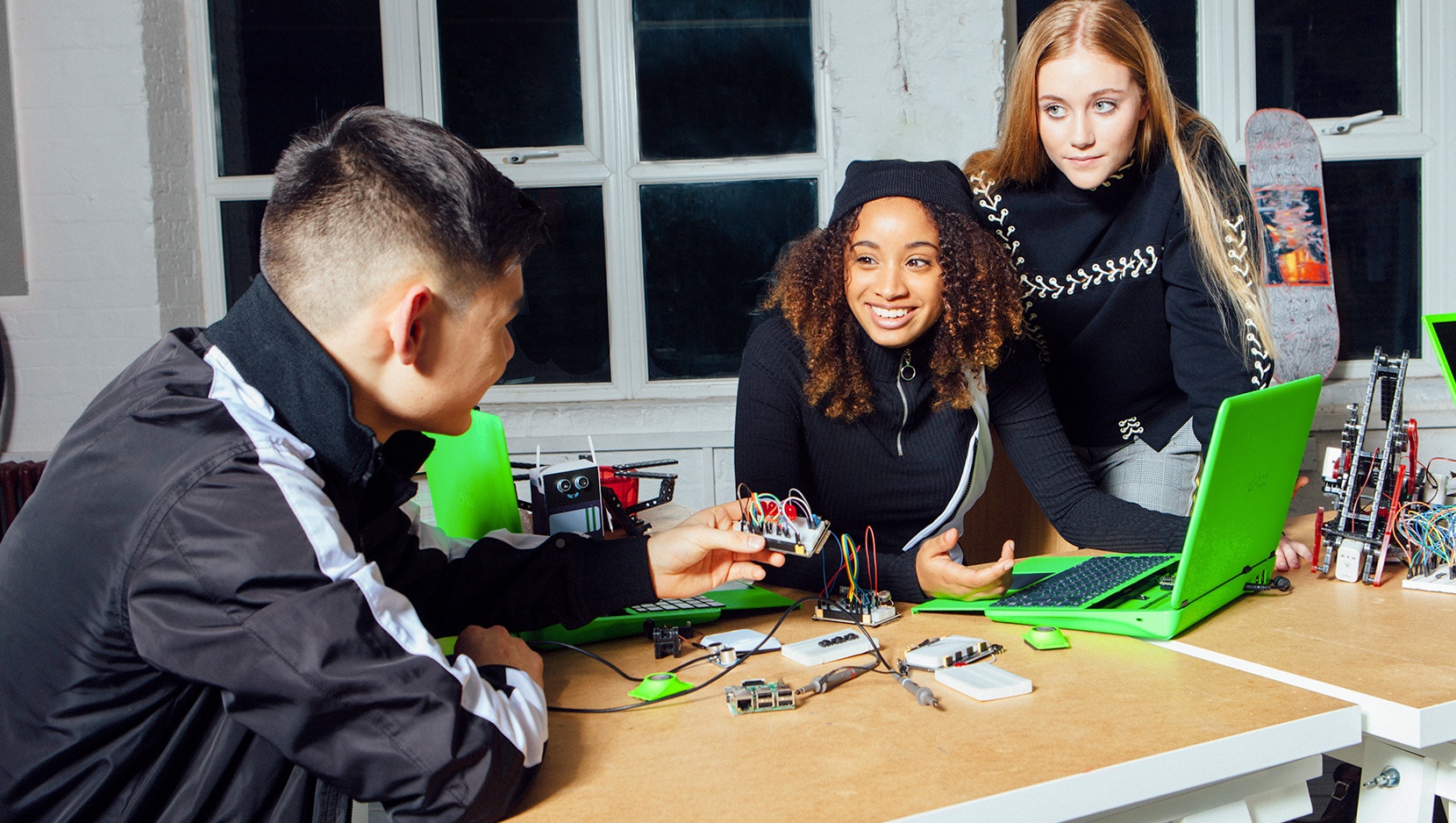 Students using pi-top computers