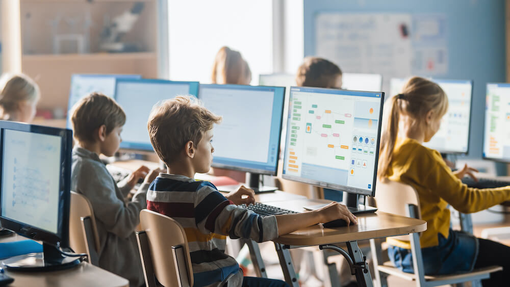 Students working on computers at school